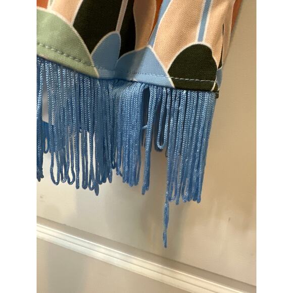 Cara Cara Multicolor Geometric Print Midi Dress with Blue Fringe Hem Size Small - Picture 6 of 10